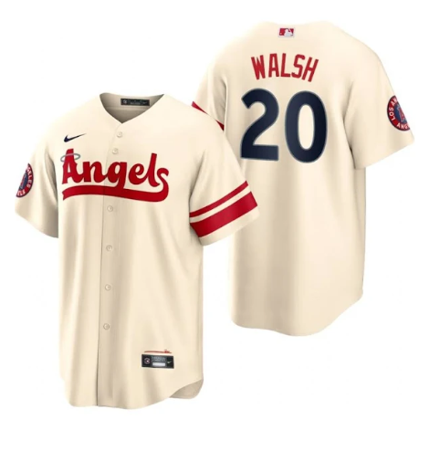 Men's Los Angeles Angels #20 Jared Walsh 2022 Cream City Connect Cool Base Stitched Jersey Men's Los Angeles Angels #20 Jared Walsh 2022 Cream City Connect Cool Base Stitched Jersey